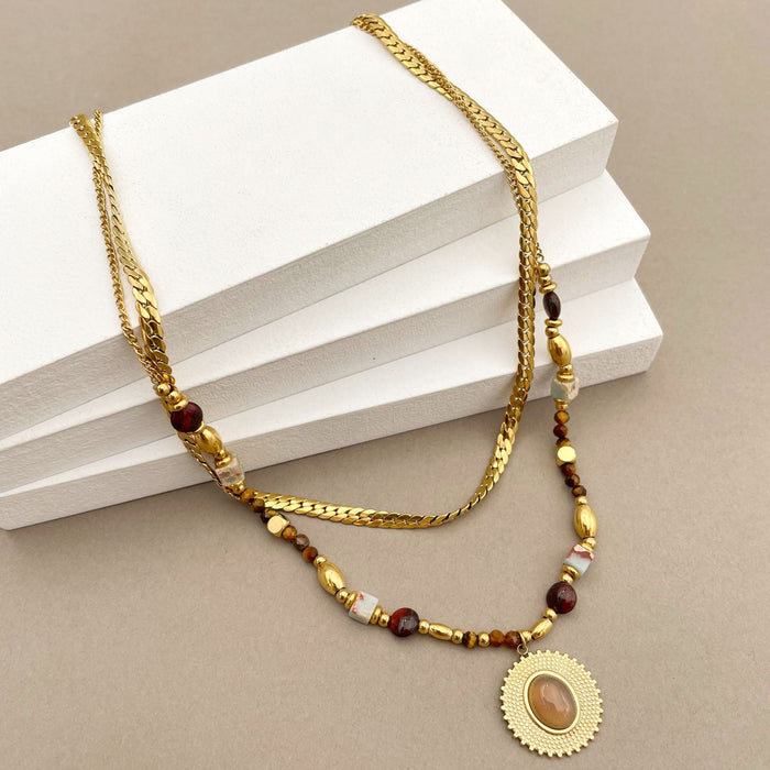 Wholesale Round Bead Handmade Double Chain Pendant JDC-NE-Jinyue002