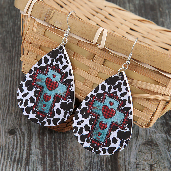 Wholesale Valentine's Day vintage water droplets dairy cross love leather earrings earrings