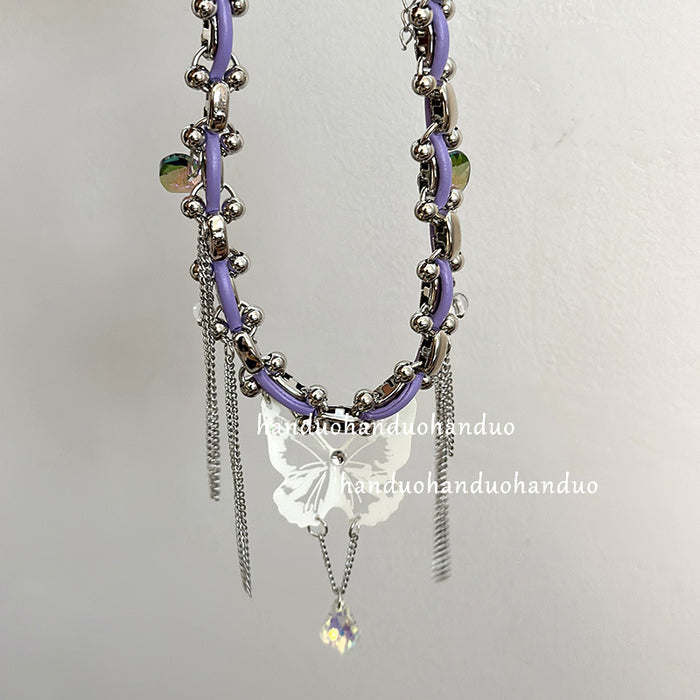 Wholesale Butterfly Crystal Pendant Tassel Alloy Necklace JDC-NE-LaiL008