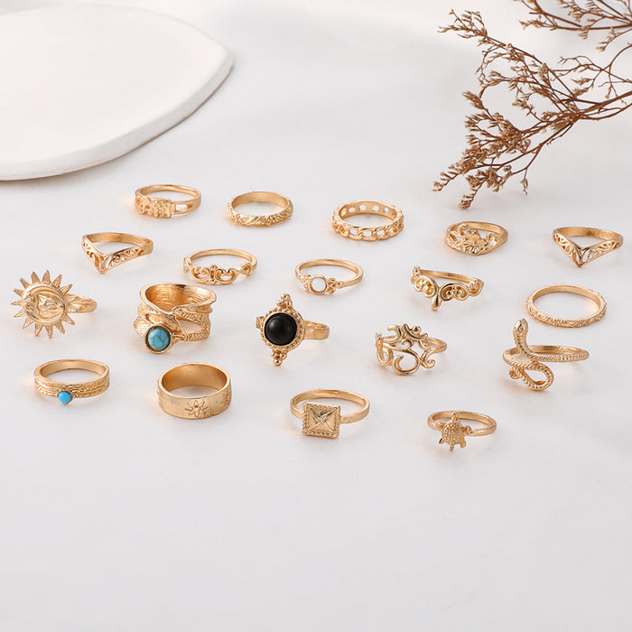 Wholesale Turquoise Snake-shaped Turtle 19-piece Set Rings
