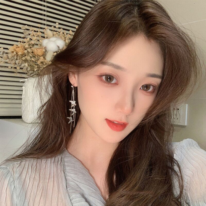 Wholesale Three dimensional butterfly earrings with tassel chain earrings