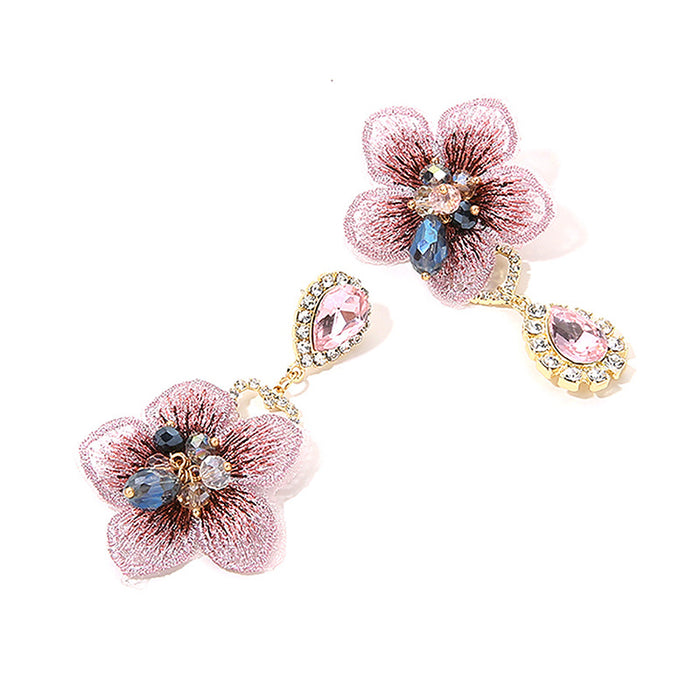 Wholesale Asymmetric Inlaid Diamond Manmade Crystal Flower Earrings JDC-ES-BoYue005