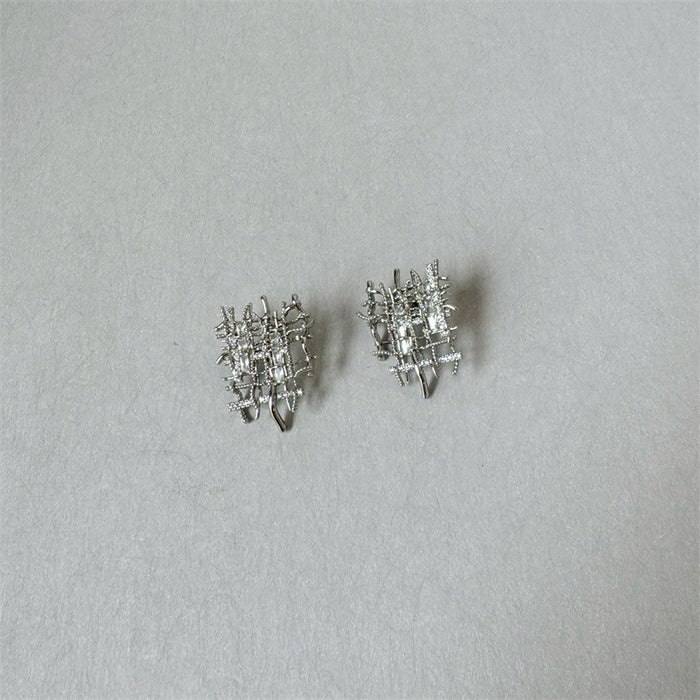 Wholesale Vintage woven zircon necklace earrings with irregular design for women, silver metal earrings, collarbone chain