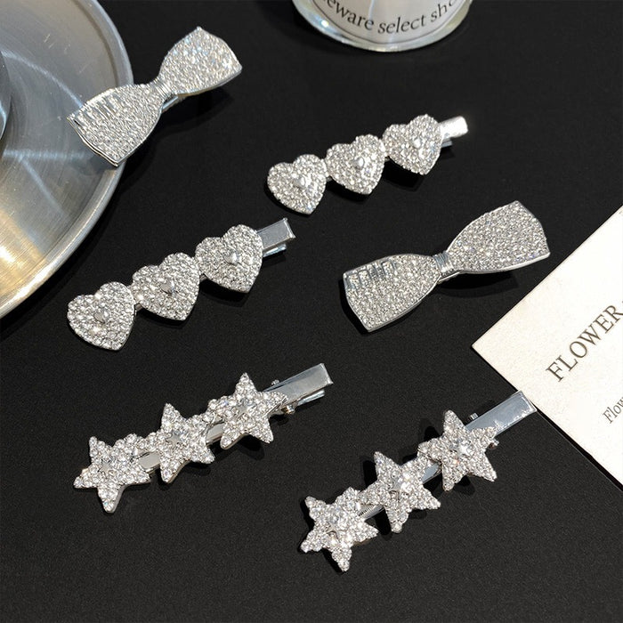 Wholesale  rhinestone star hairpin female bow love side clip duckbill clip forehead bangs clip simple hairpin head