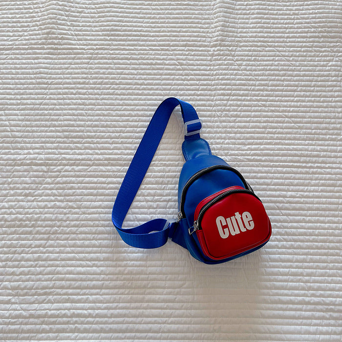 Wholesale Children's bag, letter PU chest bag, contrasting crossbody bag, lightweight backpack