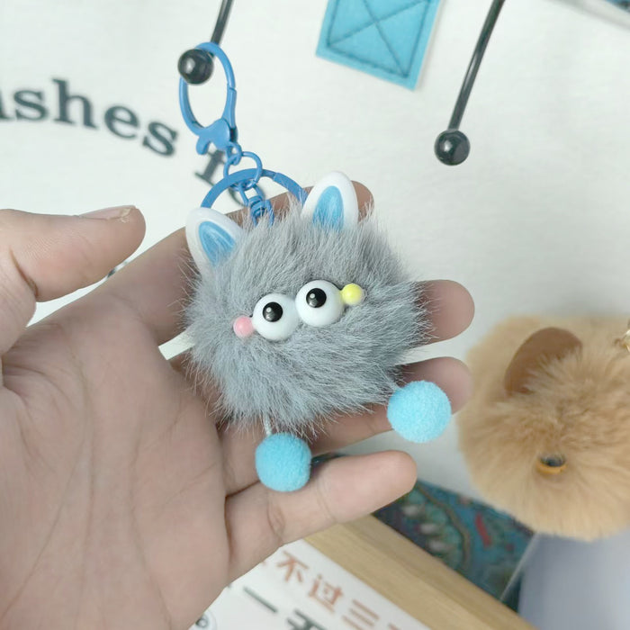 Wholesale Imitation Mink Ears Elf Plush Bag Pendant Cute Cartoon Fur Ball Couple Girlfriend Gift Keychain