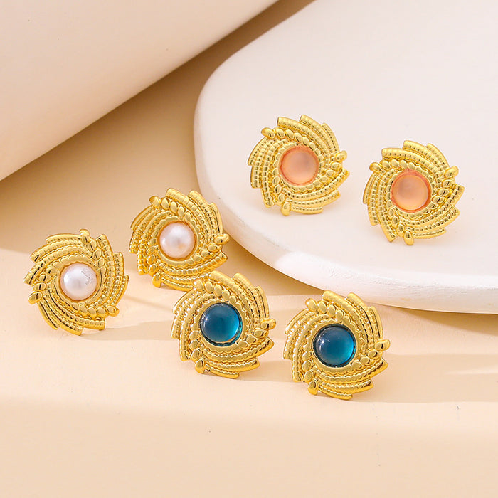 Wholesale Personalized, simple, fashionable, retro, sunflower titanium steel earrings, versatile earrings