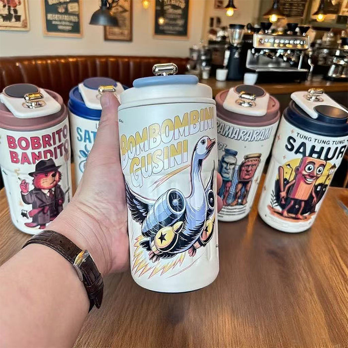 Wholesale Stainless steel thermos cup cartoon suction tube cup portable large capacity ice coffee cup