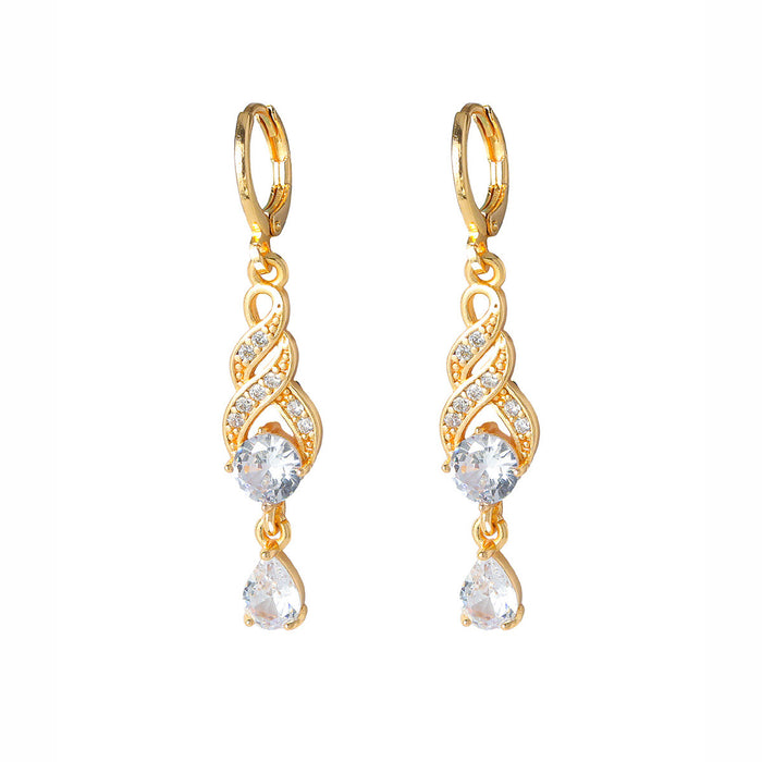Wholesale High end luxury long sapphire ear buckle, fashionable zircon inlaid earrings, copper ear accessories