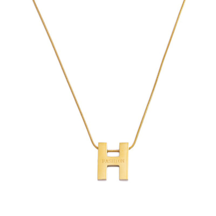 Wholesale 2PCS Simple Titanium Steel Letter H Pendant Necklace JDC-NE-XinLong008