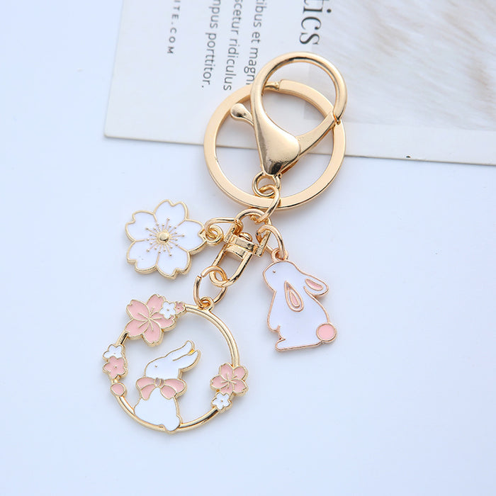 Wholesale Cute Rabbit Flower Keychain - Stylish Bag Charm Fashion Accessory for Gift MOQ≥2