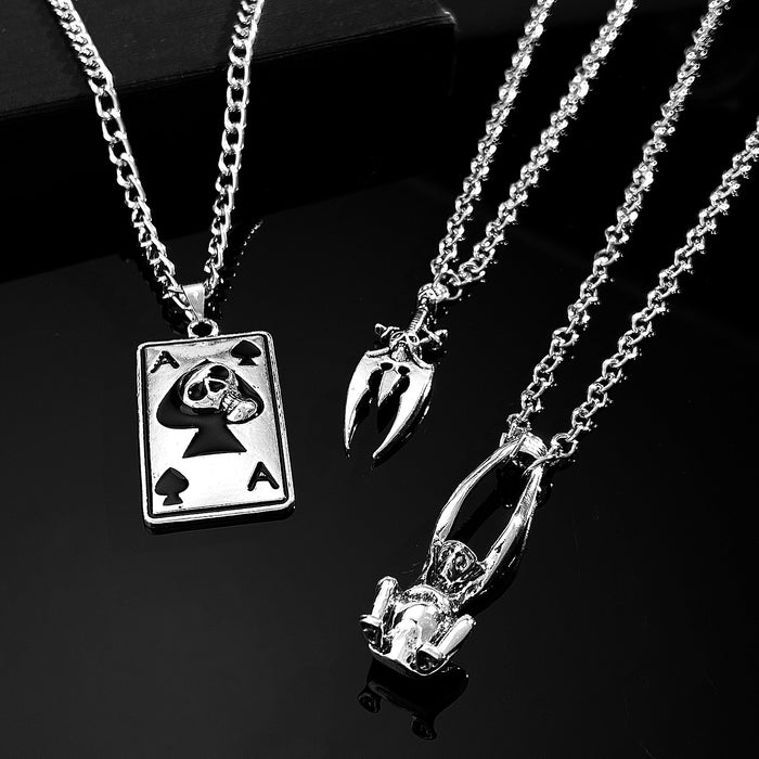 Wholesale  double sword skull men' s necklace Gothic distressed clavicle chain sweater chain