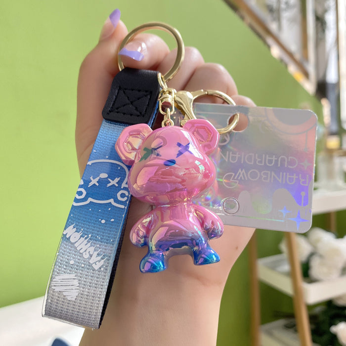 Wholesale Creative cartoon resin gradient graffiti bear key chain fashion trend key chain cute bag ornaments