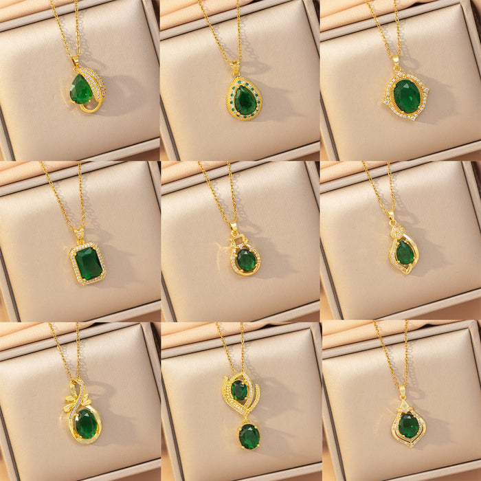 Wholesale Geometric Copper Inlaid Zircon Pendant Necklace Gold Plated Titanium Steel Layering Jewelry MOQ≥2