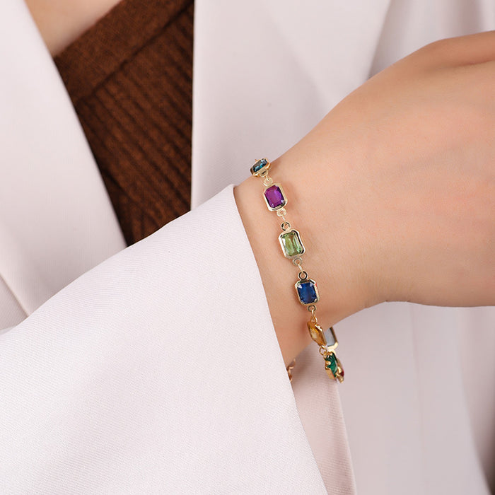 Wholesale Colorful gemstone necklace, collarbone chain, simple double-sided diamond bracelet, rainbow crystal, women's high-end accessory
