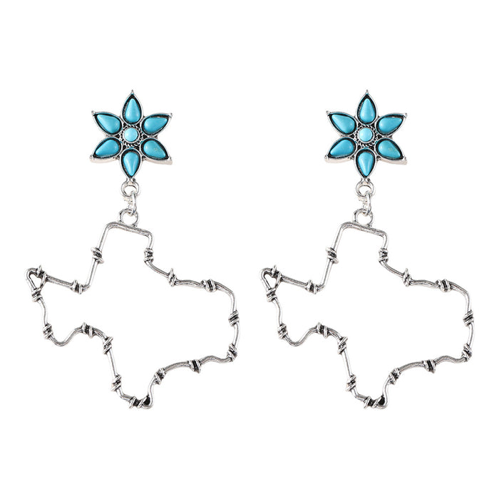 Wholesale Western style distressed Texas flower turquoise inlaid earrings ethnic style earrings
