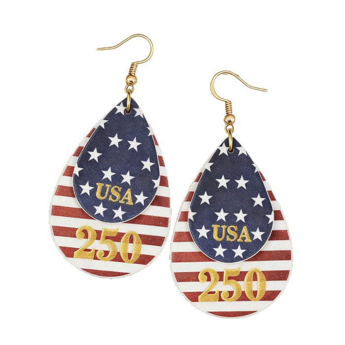 Wholesale Star-Spangled Double-Layer Teardrop Leather Earrings