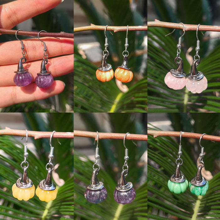 Wholesale Natural Stone Crystal Pumpkin Earrings  Witch Personalized  Jewelry