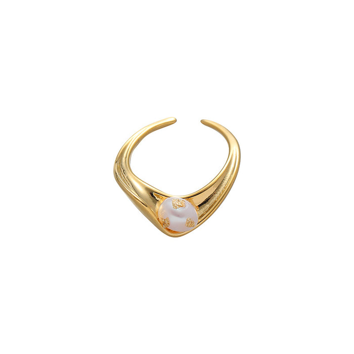 Wholesale Retro exquisite gold-plated ring, versatile natural pearl gold foil embellished open ring bracelet