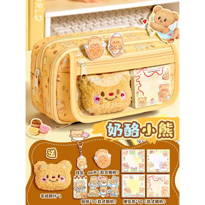 Wholesale Trendy Cute Pencil Case Large Capacity 9-Layer Flip with Butter Bear Design for Students stationery