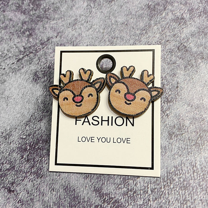 Wholesale Christmas wood earrings supply Christmas tree snowman exaggerated