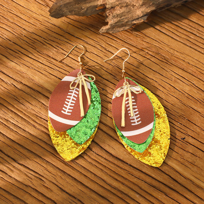 Wholesale Sports Element Rugby Earrings for Women Niche Design Bow Multi-Layer Pu Leather Earrings