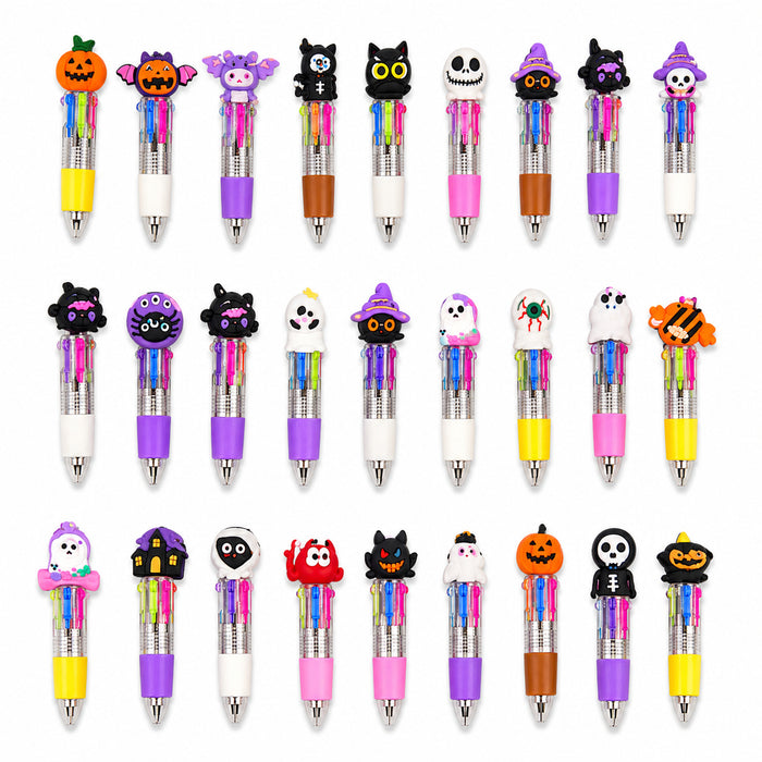 Wholesale Four-Color Ballpoint Pens Soft Rubber Cap  Pumpkin/ Skull/ Bat Designs