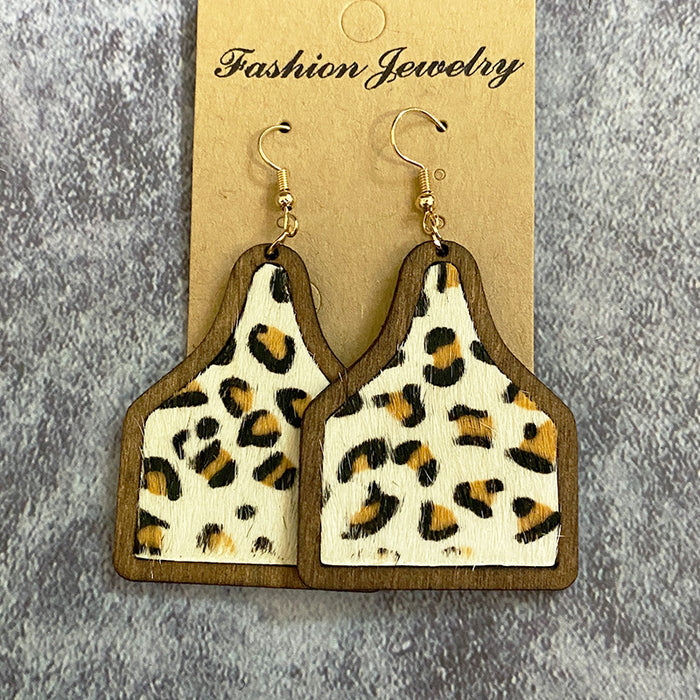 Wholesale Western earrings classic leopard print cow genuine leather horse hair inlaid Cow brand earrings bohemian jewelry supply