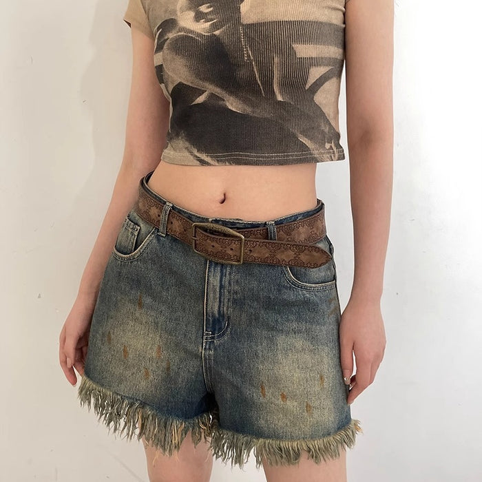 Wholesale Stylish PU Leather Embossed Retro Y2K Women S Belt Boho Chic Waist Accessory