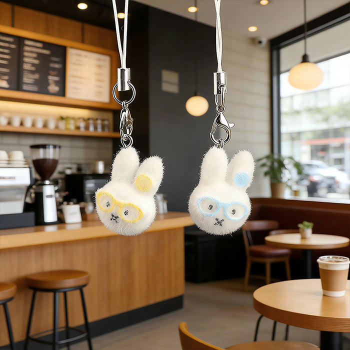 Wholesale DIY Cute Flocked Glasses Bunny Keychain