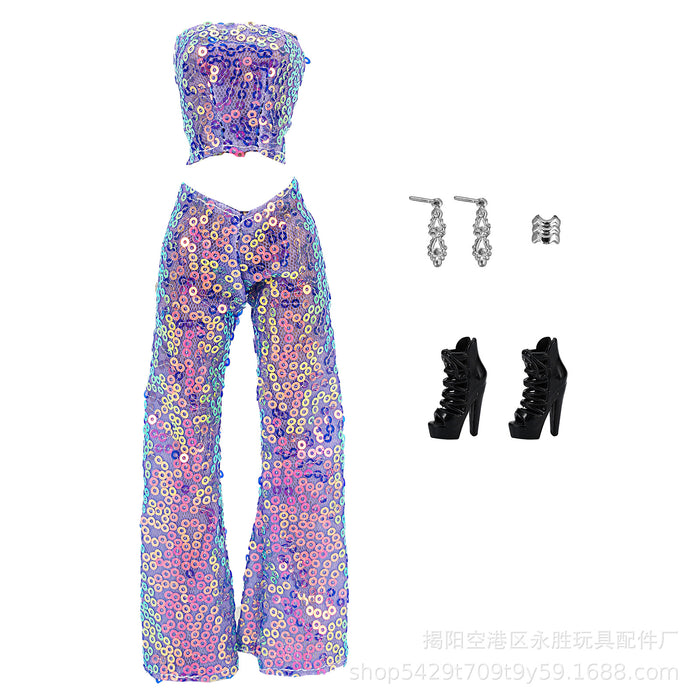 Wholesale doll sequin pants suit 9 color
