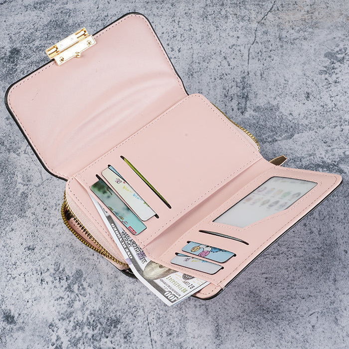 Wholesale Women' s Black PU Leather Tri-fold Wallet with Car ing and Multiple Card Slots - Everyday Fashion Accessory