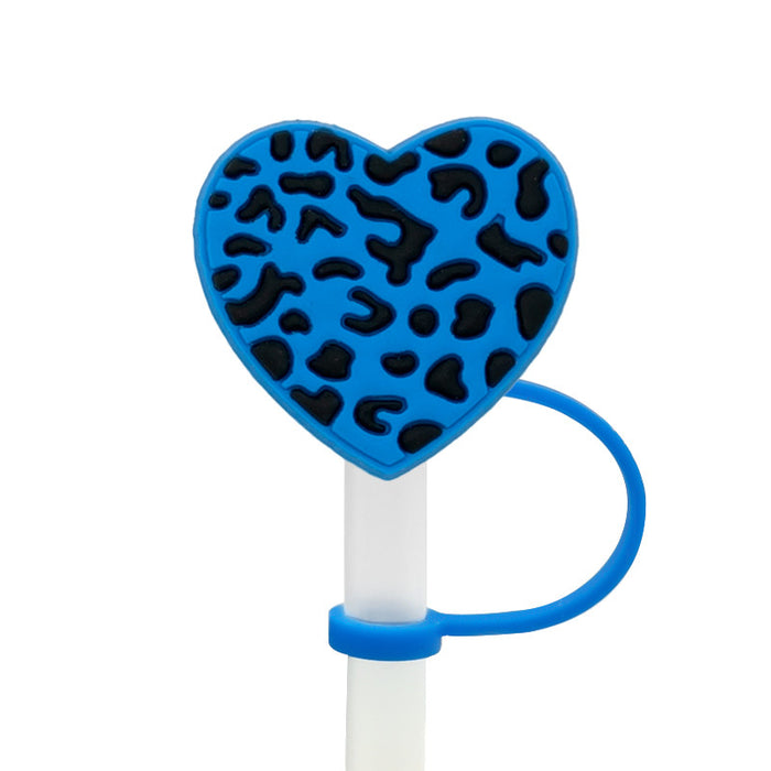 Wholesale New Love Leopard Pattern Straw Cover Straw Cap Silicone Dustproof Stopper Cute Anime Party Straw Decoration Cross border Product