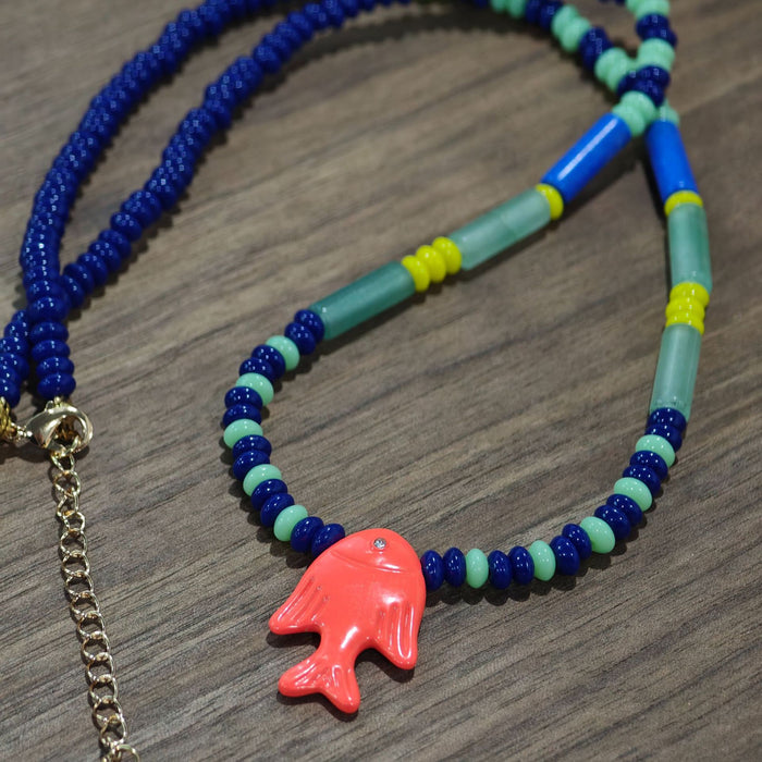 Wholesale Summer Ocean Fish Design Glass Pendant Necklace Electroplated Trendy Collarbone Chain