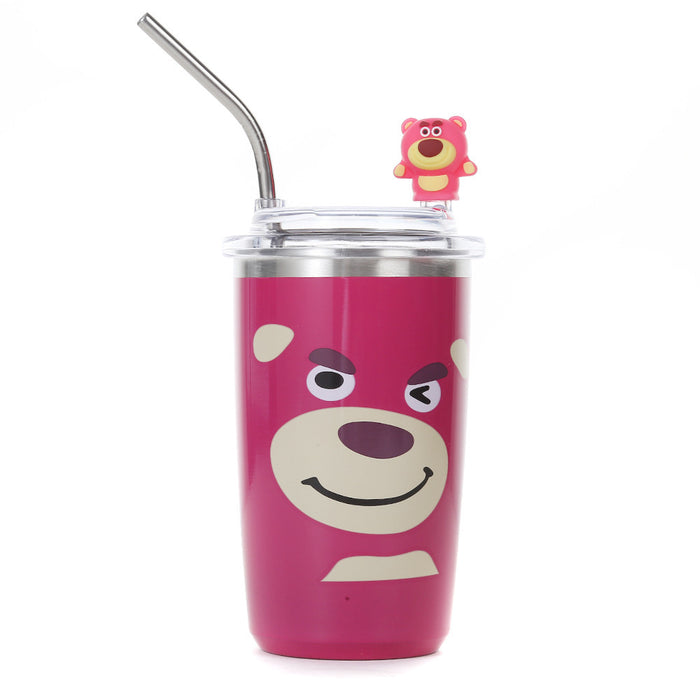 Wholesale Cute Cartoon Stainless Steel Portable Thermos Cup for Students with Straw