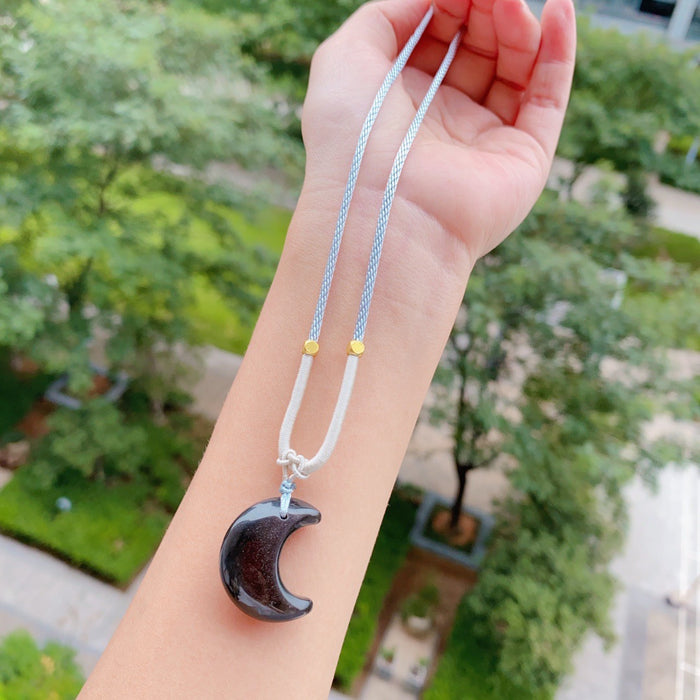 Wholesale Natural silver stone pendant necklace crescent