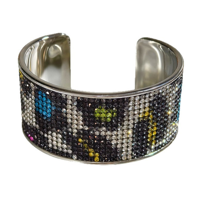 Wholesale Leopard Print Rhinestone Bangle Bracelet Silver Plated Open Cuff Fashion Jewelry Accessory