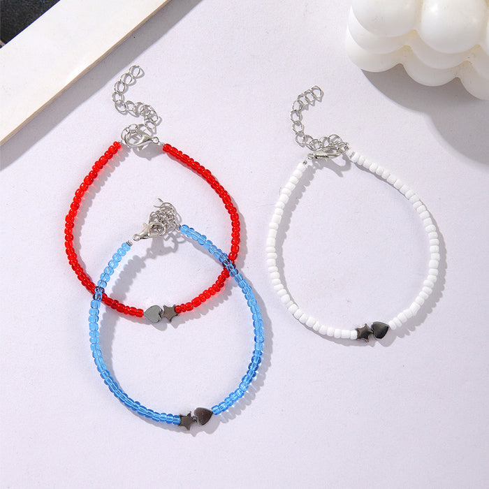 Wholesale American Independence Day Red, Blue and White Three-color Acrylic Beaded Five-pointed Star Love Bracelet for Women JDC-BT-ShiY010