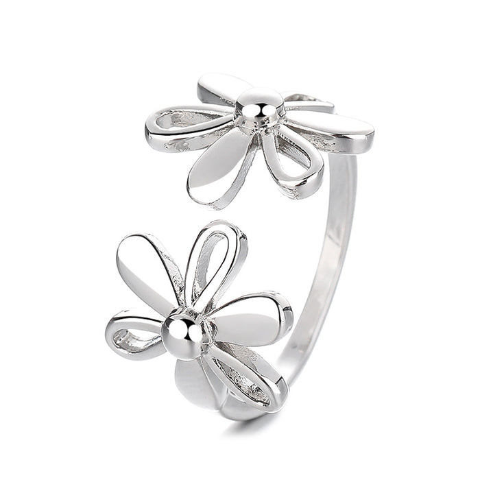 Wholesale Retro smooth flower ring, light luxury, niche, exquisite, fashionable, personalized, adjustable opening, index finger ring