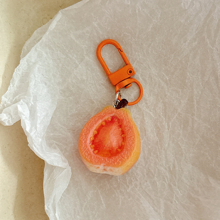 Wholesale Pastoral Half Cut Guava Resin Keychain Pendant Stylish Bag Charm Gift