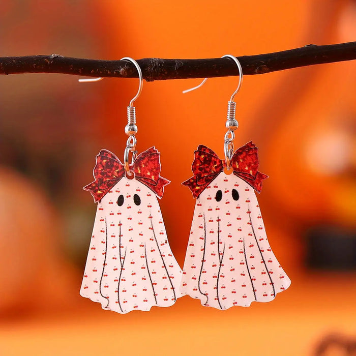 Wholesale  Gothic Ghost Earring Set Acrylic Retro Leopard Cherry Print Fashion Jewelry Accessory For Party Gift Boutique Resale