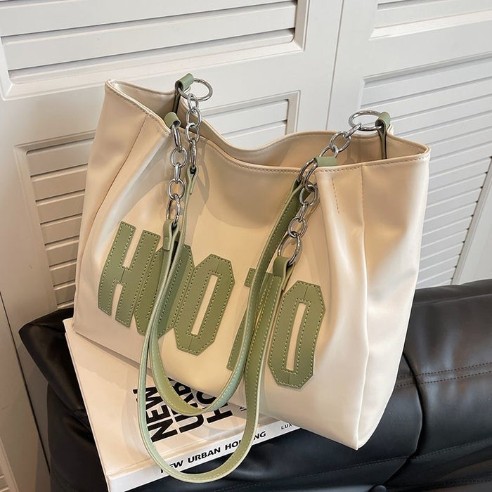 Wholesale Minimalist Shoulder Bag Trendy Color Contrasting Letter Chain Bag Large Capacity Fashionable Commuter Outdoor Tote Bag