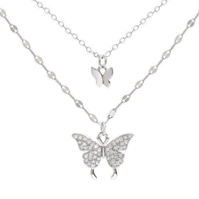 Wholesale Double-layer Butterfly Necklace Necklace Sweet Stacked Clavicle Chain