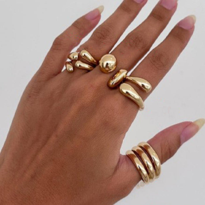 Wholesale Exaggerated lines gold irregular teardrop ring set