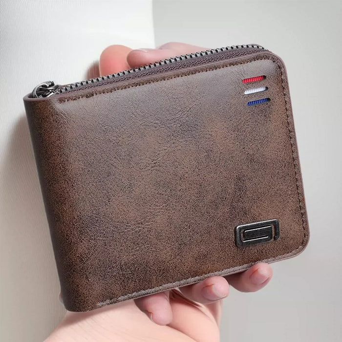 Wholesale Chic PU Leather Men' s Wallet with Retro Letter Print and Zipper Coin Pocket