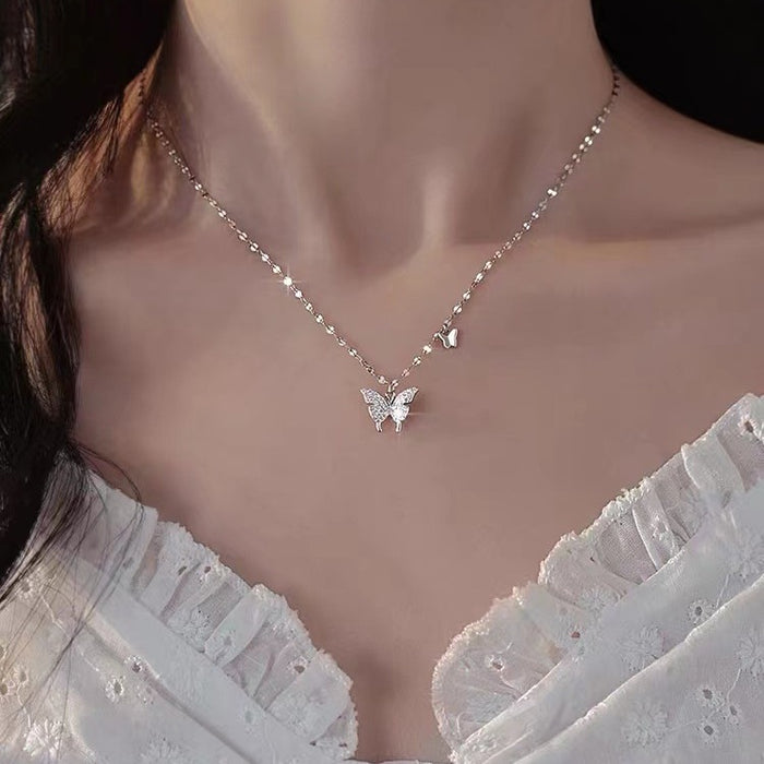 Wholesale Flash Diamond Butterfly Necklace Clavicle Chain Elegant Necklace Women