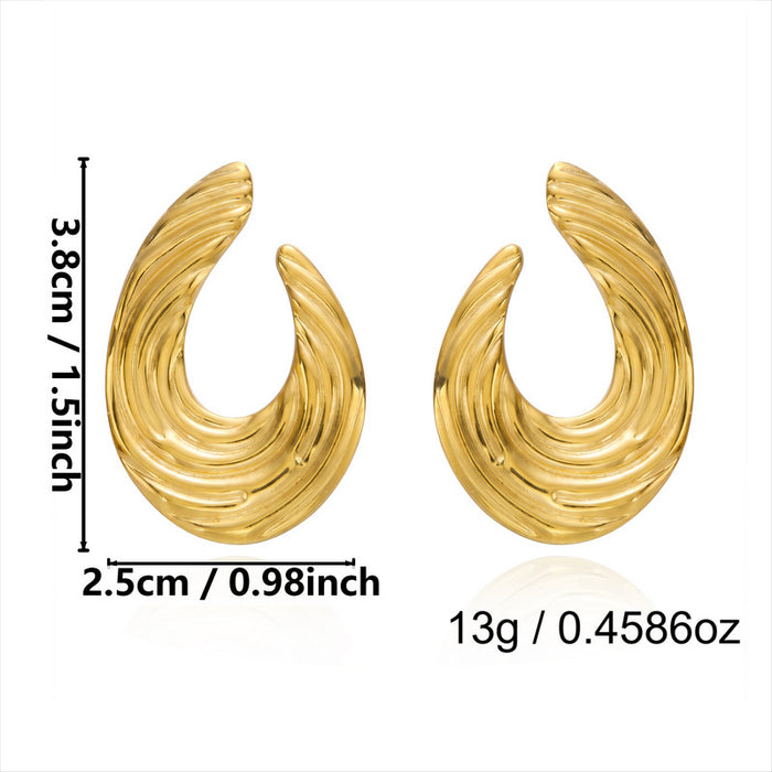Wholesale Stainless Steel Irregular Geometric Earrings Vintage Lava Liquid Metal C-Shape Hoops