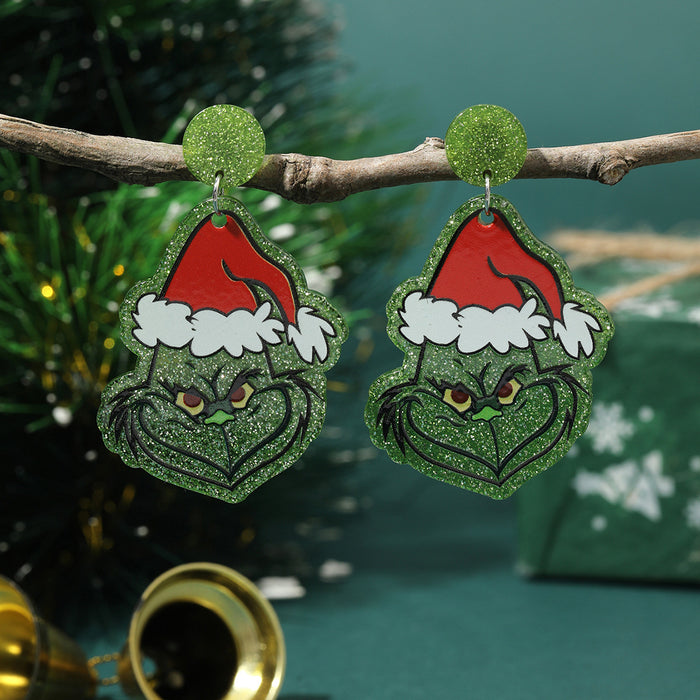 Wholesale Christmas green hat strange acrylic earrings