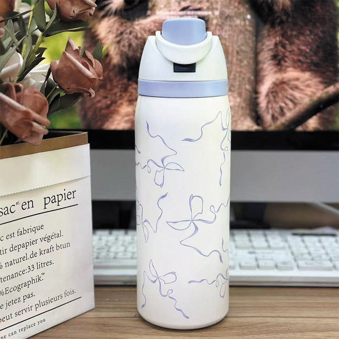 Wholesale Cartoon fruit cup stainless steel thermos cup large capacity portable double drinking cup outdoor sports kettle