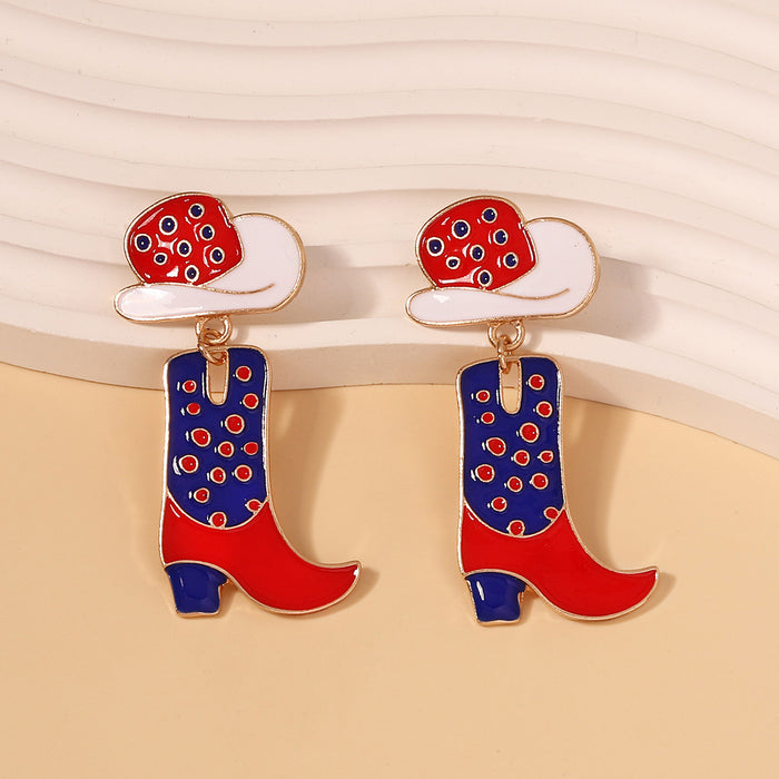 Wholesale Western denim style hat alloy oil drop boots earrings personality temperament
